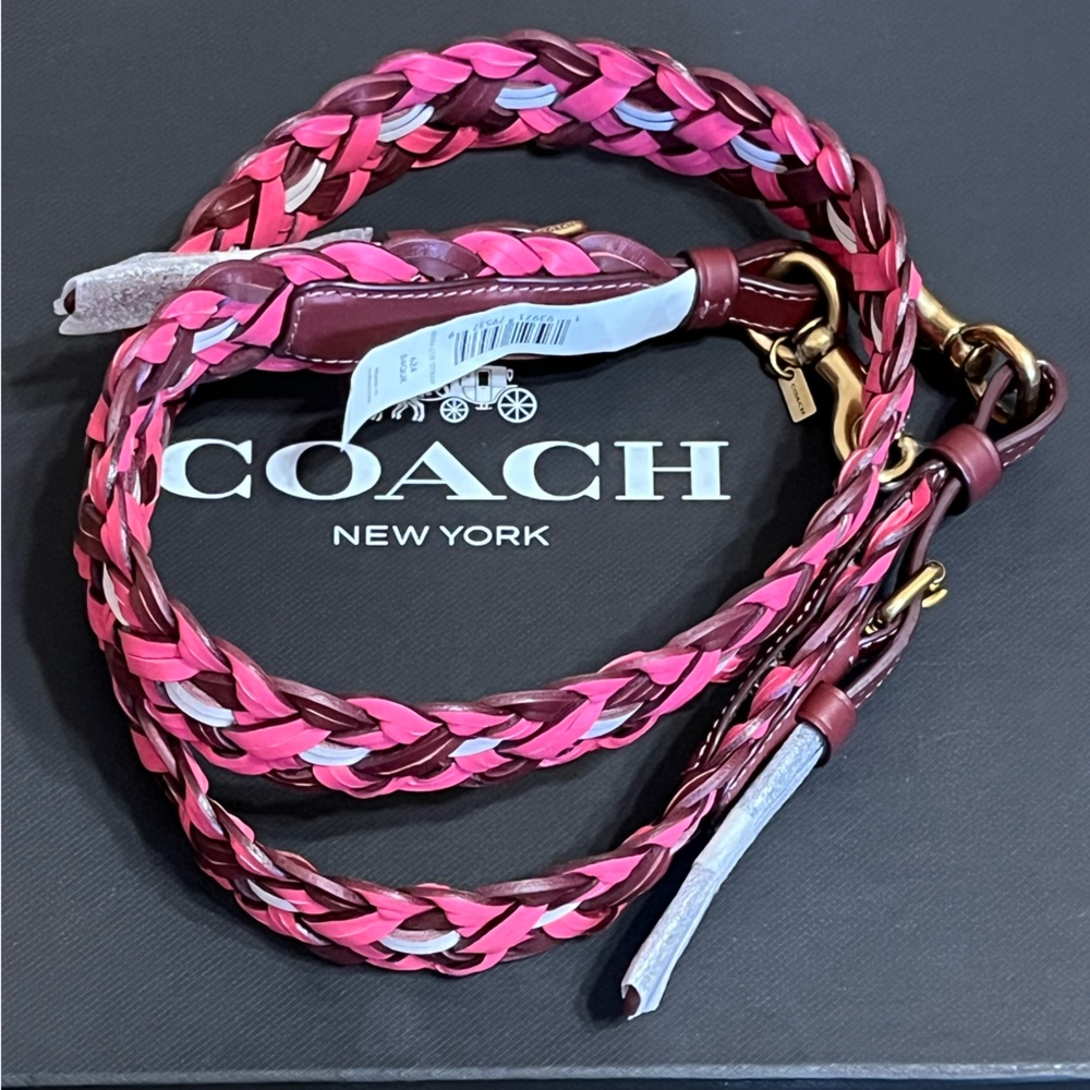Coach Handbag Leather Strap With Weaving Pink Multi